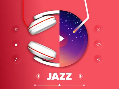 Space Sound app audio bright flat illustration interface music music player red spotify tablet ui
