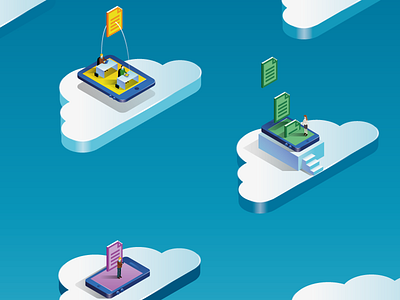 Cloud 2 cloud devices gradient illustration isometric mobile vector