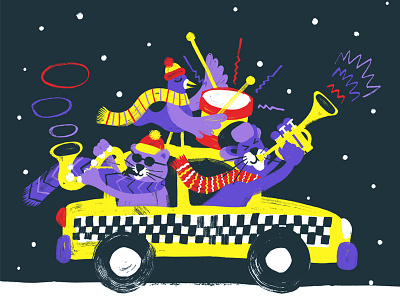 NYC Taxi animals cat energy fun hand painted illustration music painted texture