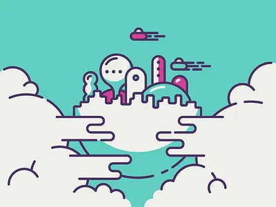 Floating City art city cmyk floating line squig vector