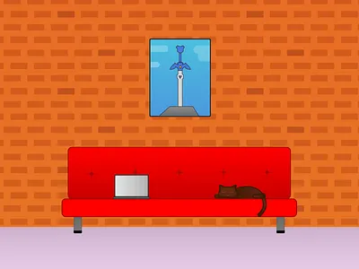 Living Room 2d cat couch ilustration living room space vector zelda