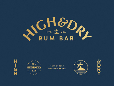 High & Dry Rum Bar bar brand branding gold houston identity island logo palm rum texas typography