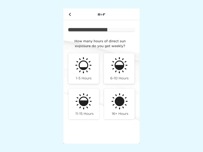 Virtual Skincare Quiz mobile principle transitions ui design