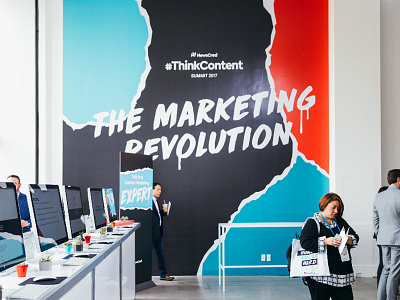 #ThinkContent 2017 Summit Environmental Graphics drip environmental event paint rip signage tear theme venue vinyl wall