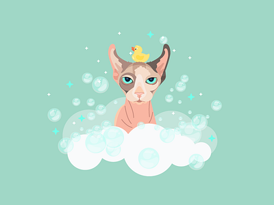 7 Days 7 Cats - day 2 bubble cat cute duck grey illustration love seven soap sphynx white