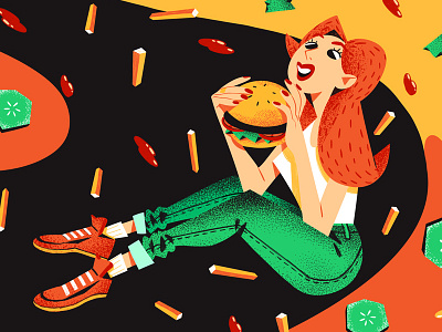 Burger Girl character design food fries illustration pickles