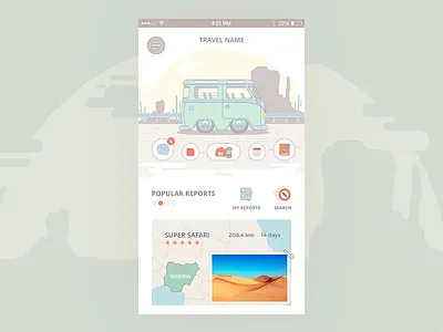 Main app interface flat icon illustration light map simple travel application ui ux