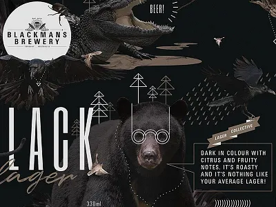 Blackmans Black Lager beer bird black branding brewery crocodile diamond lager moth