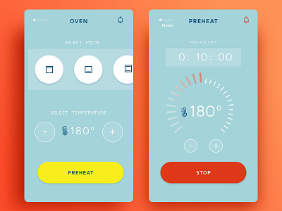 Smart Home App - Daily UI #014 blue countdown daily dailyui home orange oven preheat smart temperature ui