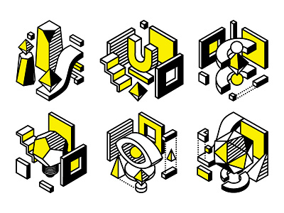 Artup Bureau Blog Illustrations architecture blackyellow geometric isometric