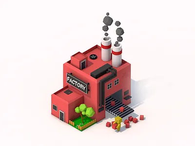 Factory 3d buliding c4d factory low poly