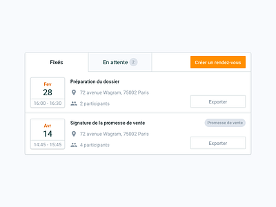 Appointment list appointment calendar calendrier card card design design event frenchtech meeting product product design real estate rendez vous ui ui design ux ux design