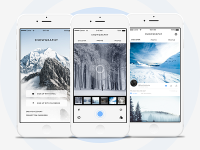 Snowgraphy app black black and white clean design photo photography simple snow ui ux white