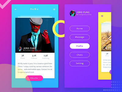Profile interface card geometry gradient interface profile ui