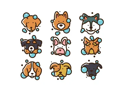 Dog Wash Icons bath bubble clean dog labrador pet shampoo shower soap wash water