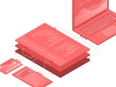 Connected Commerce WIP api code flat illustration isometric technology