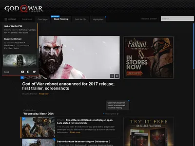 PowerUp video game theme blog dark dropdown menu front page gaming header news tabs video game