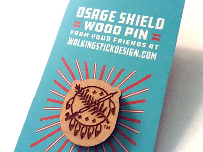 Osage Shield Wood Pin lapelpin oklahoma pin thicklines type typography wood