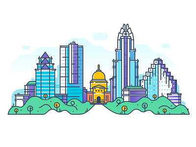 Austin 2d illustration atlassian austin city flat skyline stroke town