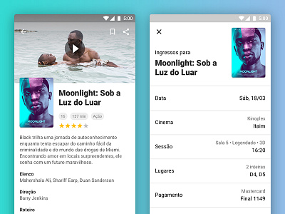 Movie Tickets App app design material moonlight movie tickets