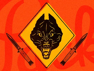 Wolfgang aggressive angry animal bite black caution doggo knife red switchblade vector wolf