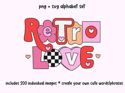 Retro Valentine's Day Alphabet Set alphabet clip art cut out letters ka fonts love letters png letters ransom font retro font retro png retro svg retro valentines retro valentines day sublimation font svg alphabet valentines day valentines day font