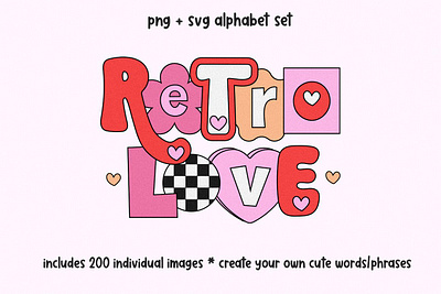 Retro Valentine's Day Alphabet Set alphabet clip art cut out letters ka fonts love letters png letters ransom font retro font retro png retro svg retro valentines retro valentines day sublimation font svg alphabet valentines day valentines day font