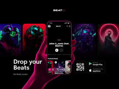 BEATIX - Electronic Music App Download Page UI Design animation bitcoin blockchain branding btc crypto design download illustration landingpage minimal minimalist music ui web web3 website