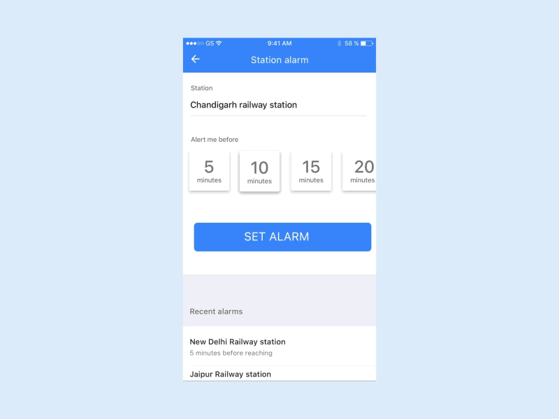 Location alarm alarm animation gif ios location notification prototype search train travel trip ui