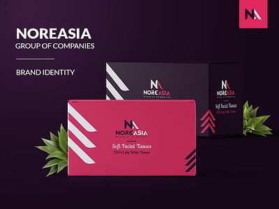 NoreAsia Branding Mockup branding housekeeping housekeeping products logo logo design na logo origami type pink product mockup tissue box tissue box mockup typo logo violet logo