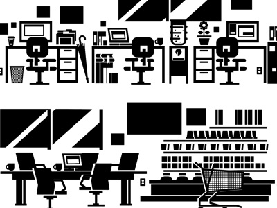 And the rest chair design desk icons illustration office window