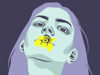 Orchid face girl illustration lines model orchid yellow