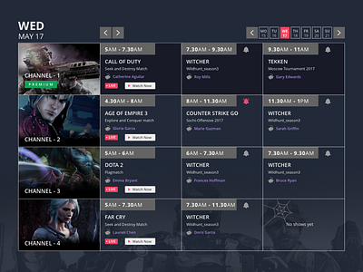 Schedule Page e sports game live stream online gaming schedlue