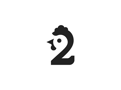 Two chickens black chicken logo monochrome number two white