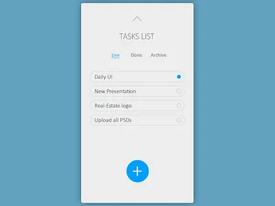 Daily UI, Week Nine, Day 6 - Simple Task List blue gray light list plus tabs
