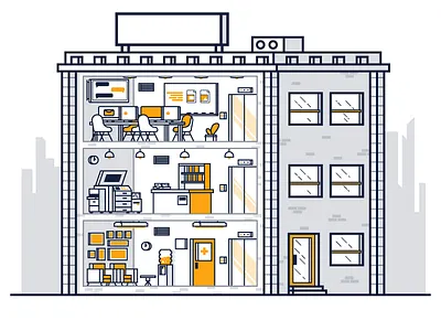 Offices building company graphic design illustration medical offices scanner sideview tech