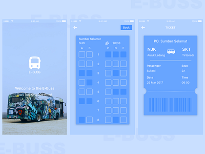 E-Buss App booking bus app clean flat ios app mobile app splash ticket ui ux