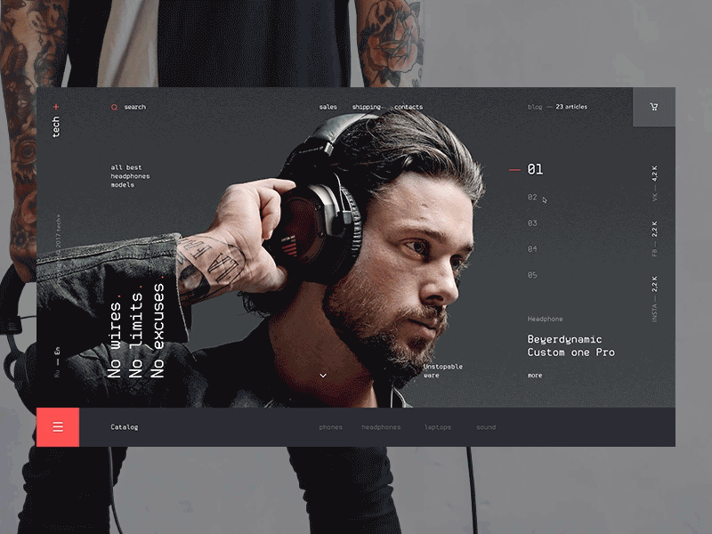 tech+ — ecommerce webdesign clean ecommerce fullscreen headphones web website