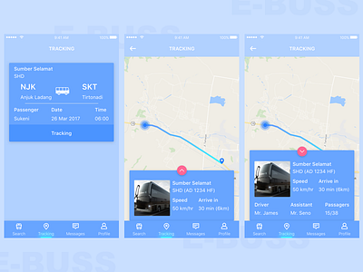 E-Buss App booking bus app clean flat ios app mobile app ticket tracking ui ux