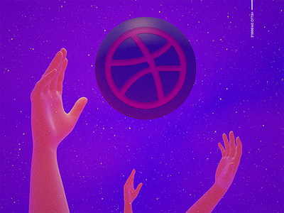 Hello Dribbble ! first hands hello nebula neon stars synthwave