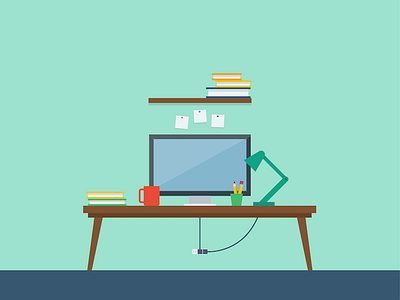 Office Space desk flat illustration office