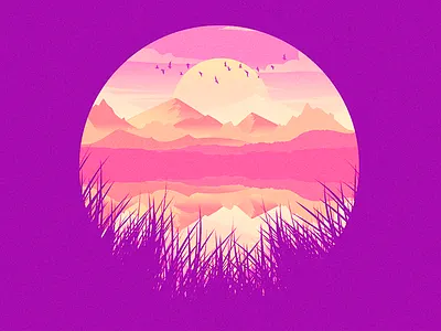 Circular Reflections dribbble illustration landscape minimal mountains