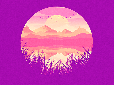 Circular Reflections dribbble illustration landscape minimal mountains