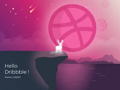 Hello Dribbble ball debut deer dribbble hello landscape mountain patronus pink