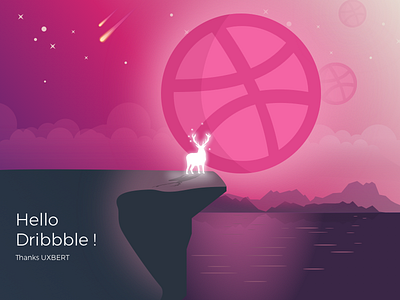 Hello Dribbble ball debut deer dribbble hello landscape mountain patronus pink