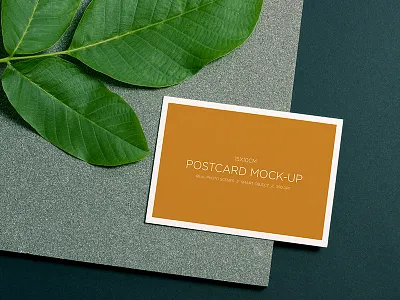Postcard Mockup green layers leafs minimal mockup postcard product stone