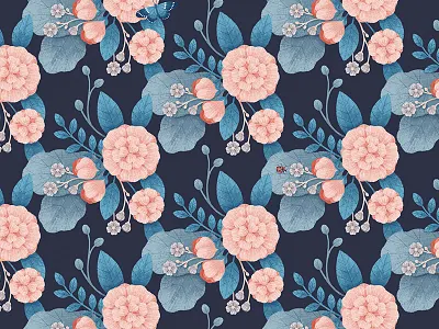 Rose pattern botanical butterfly flower illustration ladybug leaf pattern rose