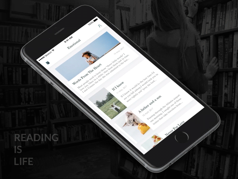 Reading App animation app books clean interface ios ui