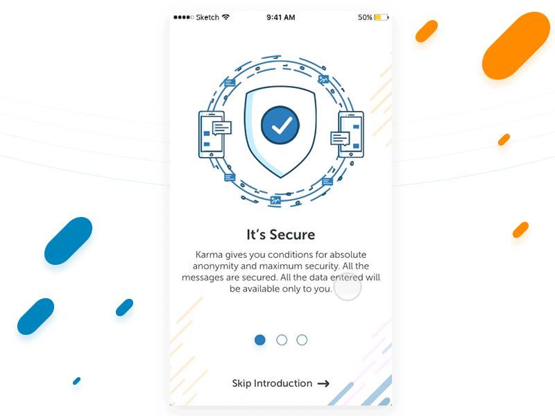 Karma Messenger - Introduction Screens animation app clean design gif interaction introduction ios messenger minimal mobile motion onboarding outline simple sketch ui ux web white