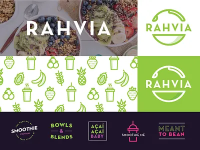 Açaí Dude acai bowls branding food green health icons illustration pattern pink restaurant smoothies